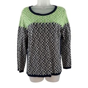 Juicy Couture Sweater Womens Large Green Blue Geometric Side Zip Pullover Wool